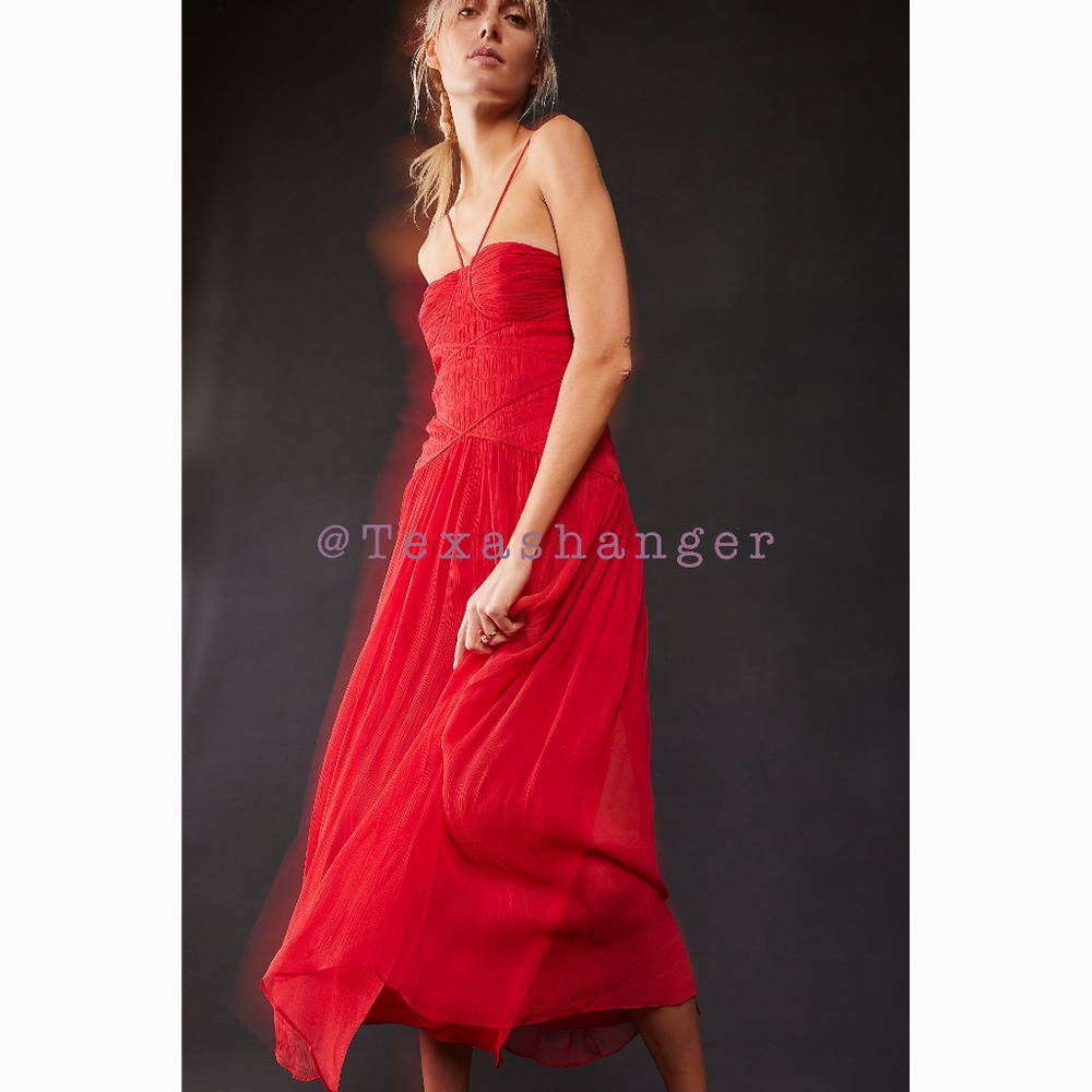NWT Free People Shona Joy Margot Ruched Midi Dress Size 2